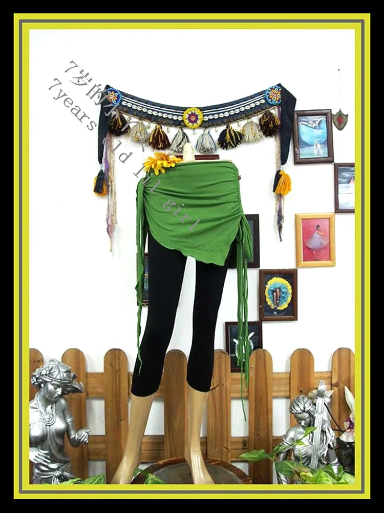 7years Old Lil Girl 2021Lycra Cotton Gothic Tribal Belly Dance Mini Skirt H50 53