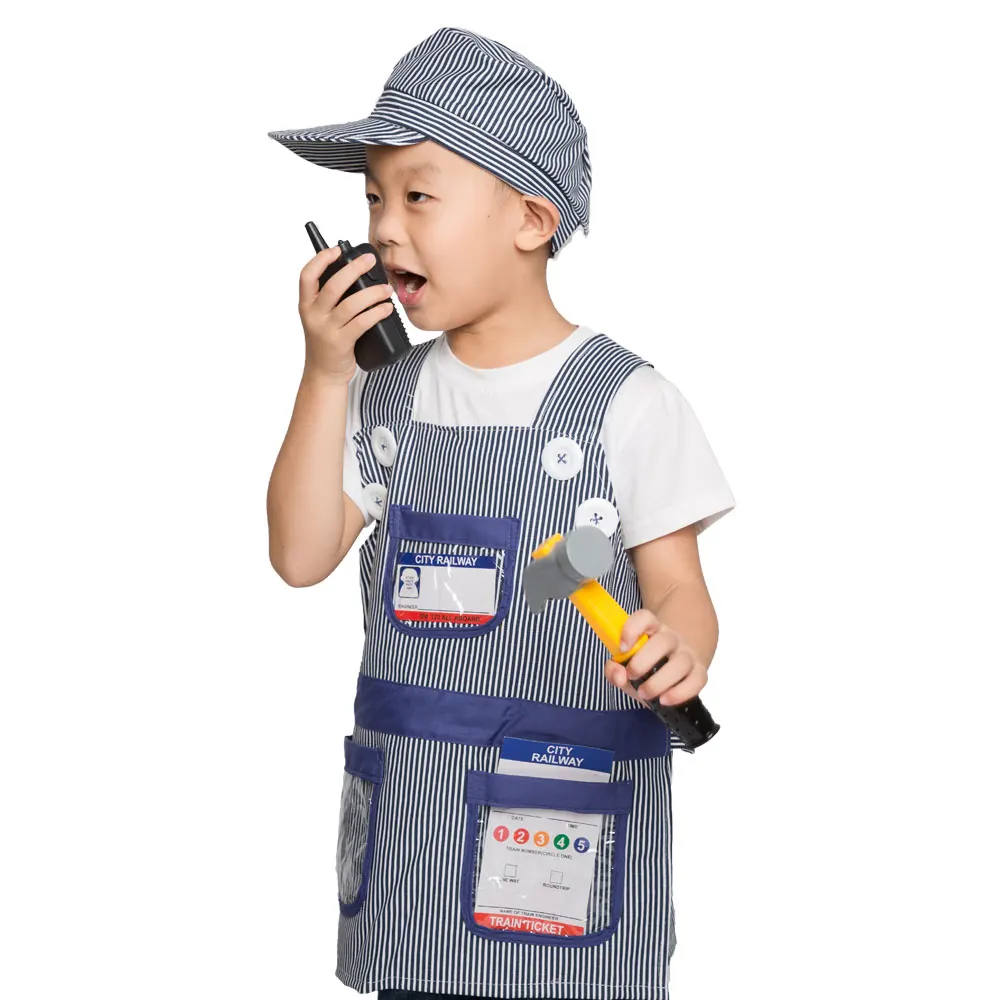 Umorden Kids Child Train Engineer Costume Cosplay Uniform Role Play House Kit Set for Boys Halloween Party Dress Up Educational