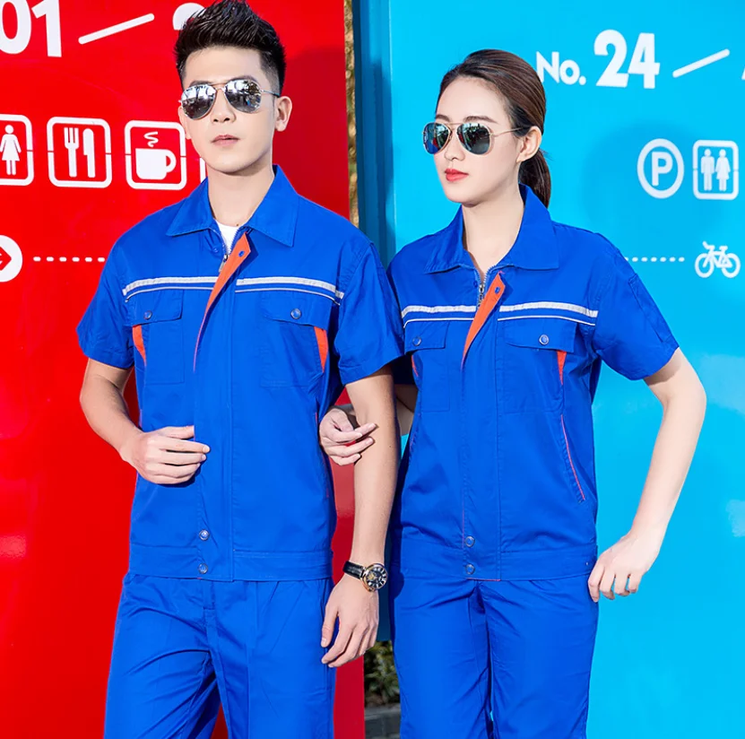 Summer Coveralls Suit Men's Thin Short-sleeved Labor Protection Clothing Reflective Stripe Tooling Jacket Construction Uniforms