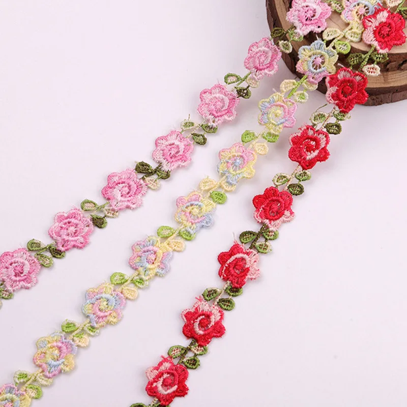 1/3/5Y Colorful Plum Bossom Flower Lace Trim For Knitting Wedding Embroidered Ribbon DIY Handmade Patchwork Sewing Supplies Craf