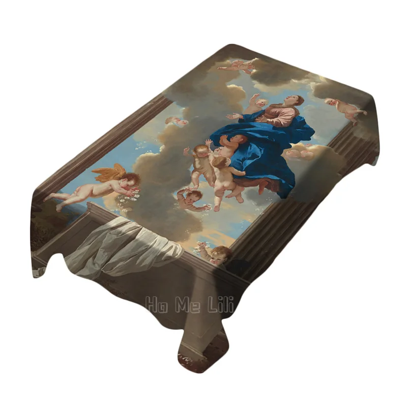 The Assumption Of  Virgin Surrounded By Clouds And Cherubim Ho Me Lili Table Cloth Rectangle