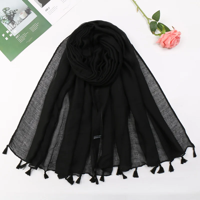 2023 Moda Plain Tassel Viscose Lenço Doce Cor Hijab Xales e Envoltórios Feminino Foulard Echarpe Designer Muçulmano Sjaal 180*90Cm