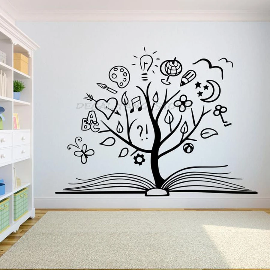Book Tree Wall Decal Creative Books Reading Room Library Classroom Vinyl Stickers Bookstore Decoration Motivation Mural 1473
