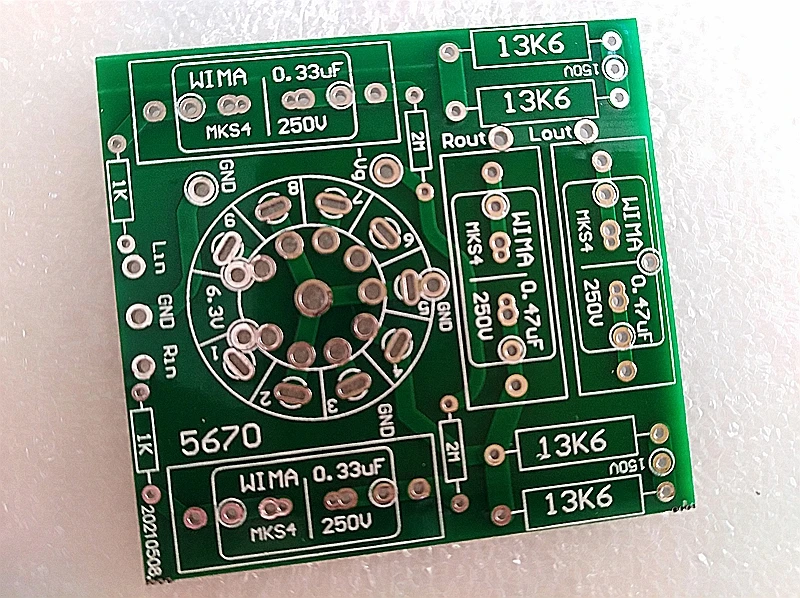 Placa de pré-amplificador de canal duplo, 2 peças, tubo 5670 (6n3), placa em branco pcb