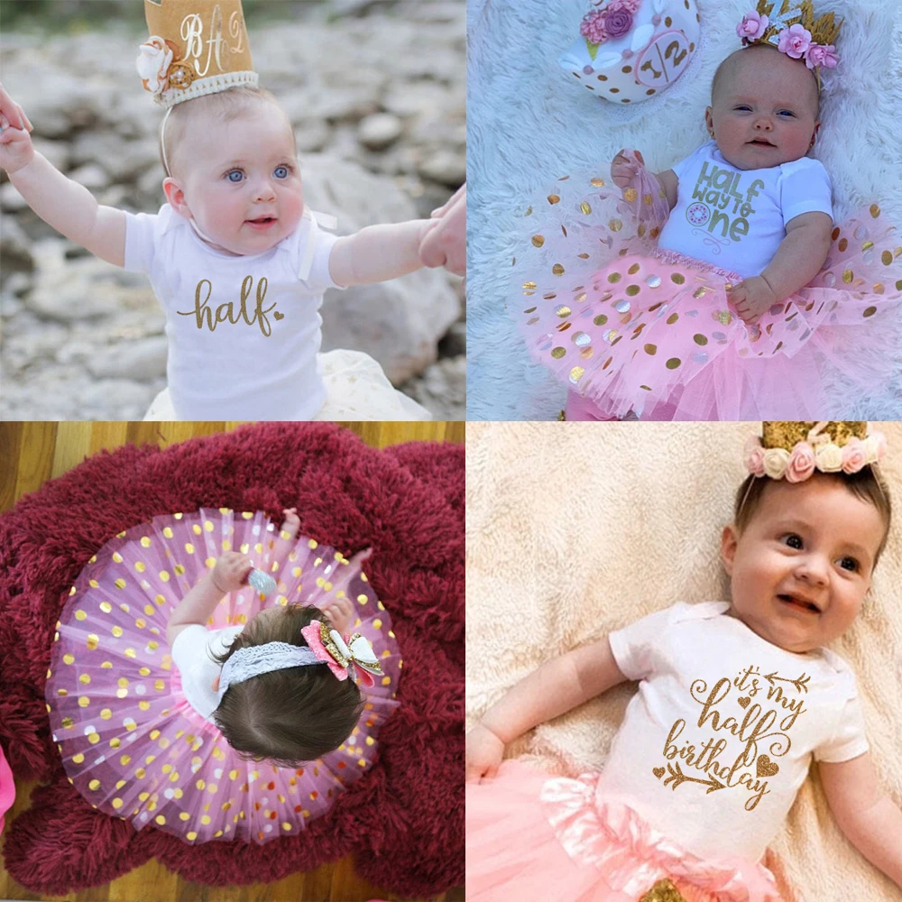 

It's My Half Birthday Party Dress Baby Bodysuit+Tutu Cake Outfits Half To One Infant Baby Girls Clothes Suit 0-12M Drop Ship