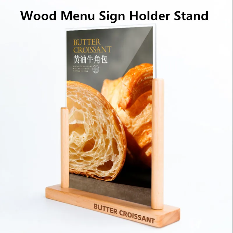 A5 148x210mm Wood Table Menu Paper Card Holder Ad Photo Poster Frame Acrylic Sign Holder Display Stand