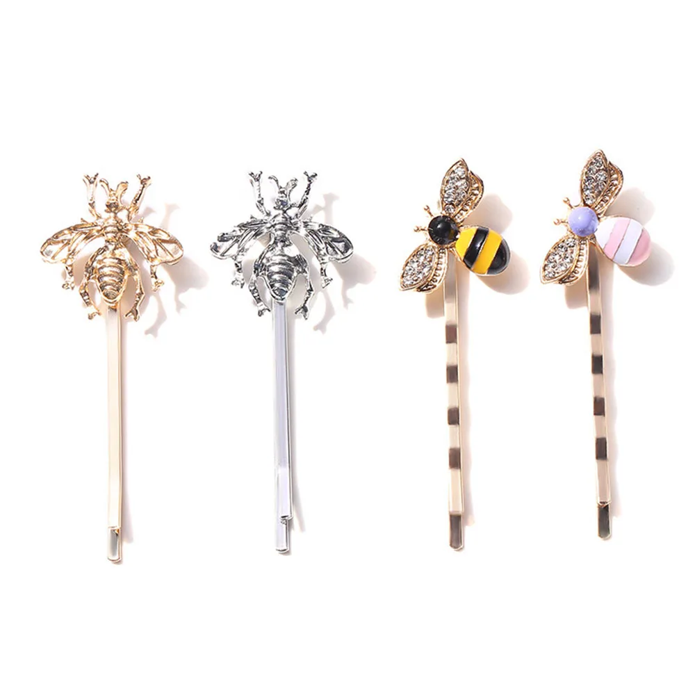 Women Fashion Style Girl Exquisite Gold Bee Hairpin Side Clip Elegant Hair Clips Barrettes Sweet Headwear Hair Accessories