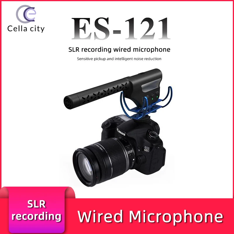 CELLA CITY Condenser Microphone Professional Live Interview SLR Camera Mobile Phone With Monitor Pickup Recording Wired Mic