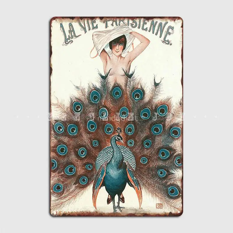 La Parisienne Peacock Art Deco plakat metalowa tablica plakat na ścianę Pub Club Bar stwórz dekoracje ścienne znak blaszany plakaty