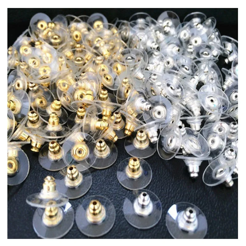 100pcs DIY Craft Accessories Silicon Stud Earring Earrings Back Stoppers Ear Post Nuts Jewelry Findings Components Gold and Silv