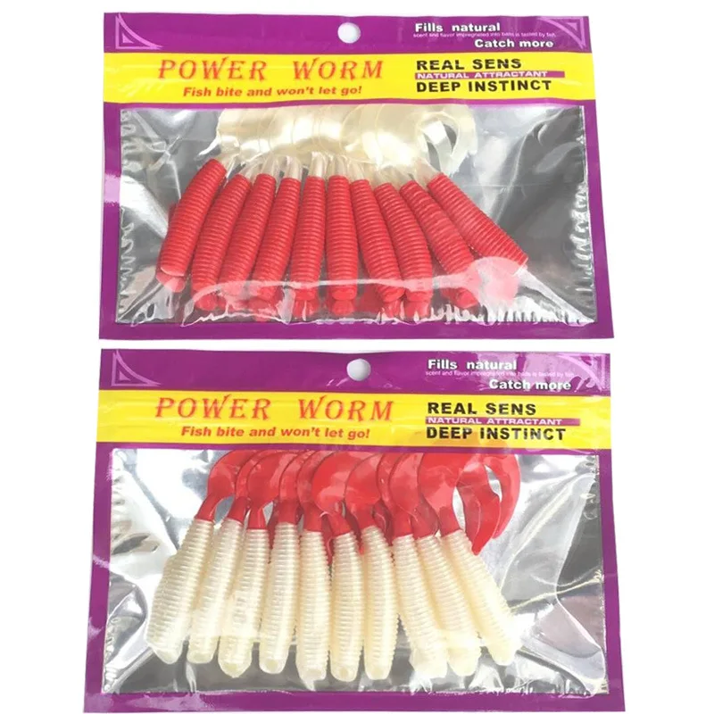 Natural Attractant Worm Red White Tails Grub Fishing Lure Soft Bait 7.5cm/3.7g Fish Bite Real Sens