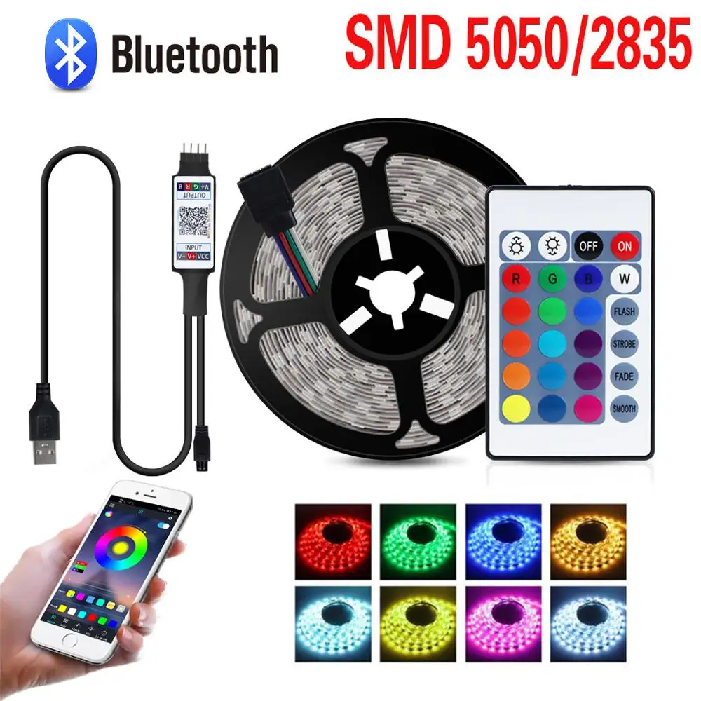 

Светодиодная лента SMD 5050/2835 RGB 5 в с USB, лента с поддержкой синхронизации музыки, умное управление через Bluetooth, подсветка телевизора, кабинета, декоративная лампа