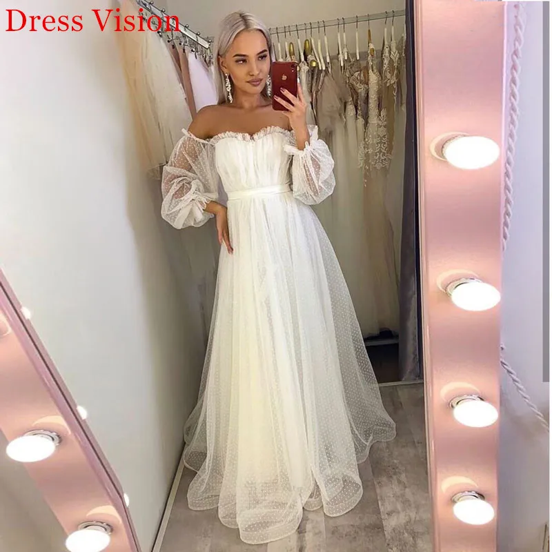 Abito da sposa leggero in pizzo abito da sposa Vestido De Novia Robe De Mariage abiti scollo a cuore spalle scoperte maniche lunghe