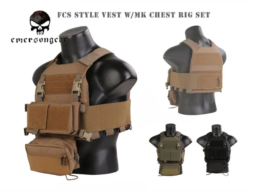 Emersongear-Combat FCS Style VEST with MK Chest Rig Set, Tactical Vest, EM7407