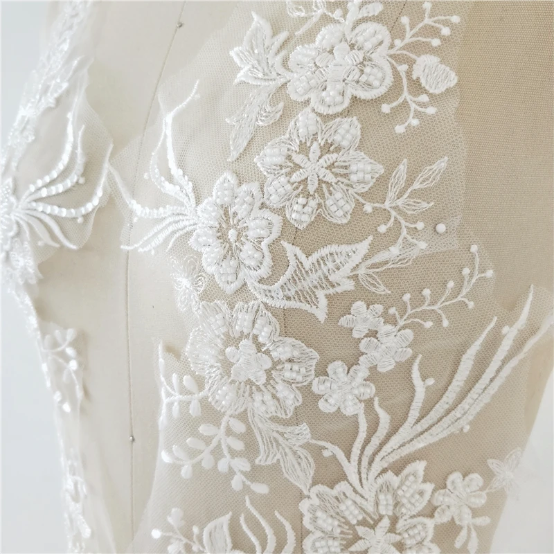 1 Pc  38X18CM High-end Ivory Embroidered Beaded Sequins Decorative Flower Apparel Skirt Wedding Dress diy Lace Applique Sewon