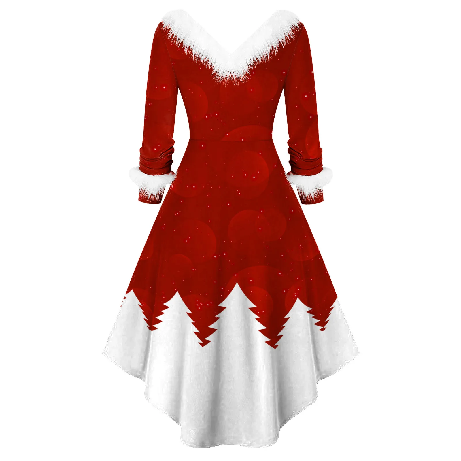 Christmas Dress White Fur Collar 2023 Party Night New Year Dresses For Women Midi Dress Parti Plus Size Kerst Festival Costume