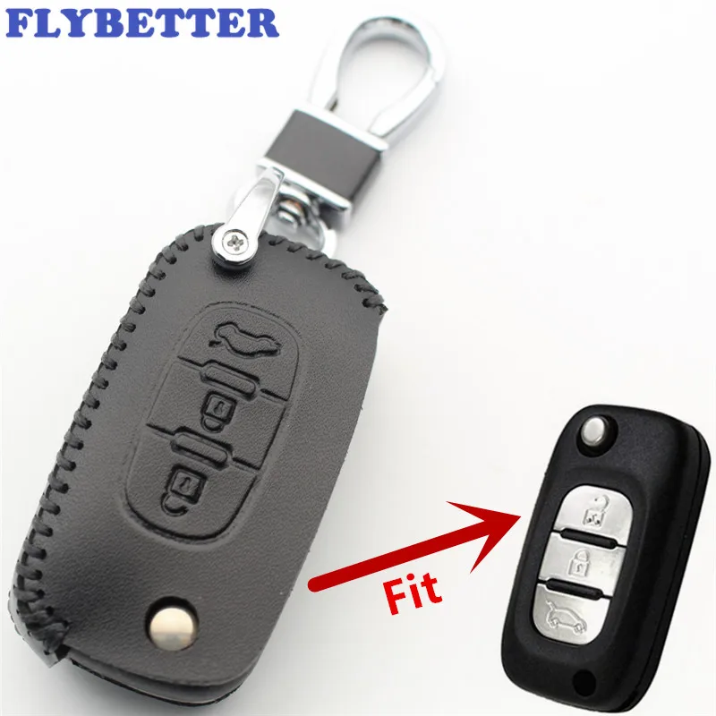FLYBETTER Genuine Leather 3Button Flip Folding Key Case Cover For Lada Sedan/Largus/Kalina/Granta/Vesta Car Styling L496