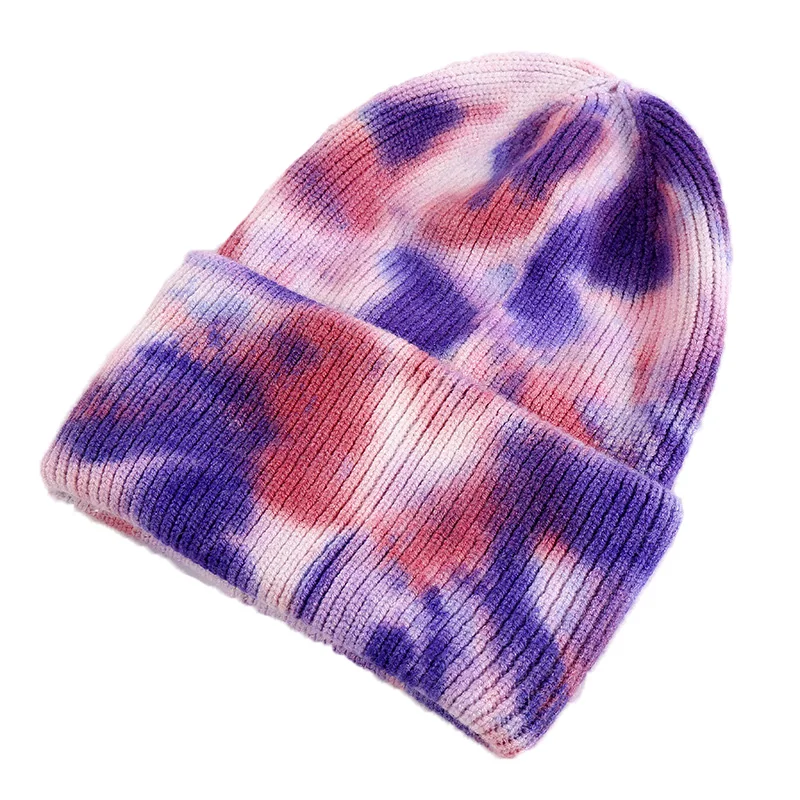 Unisex Cool Winter Acrylic Stretch Knit Sport Windproof Warm Short Melon Cap Men Women Gradient Tie Dye Hat Skullies Beanies R80