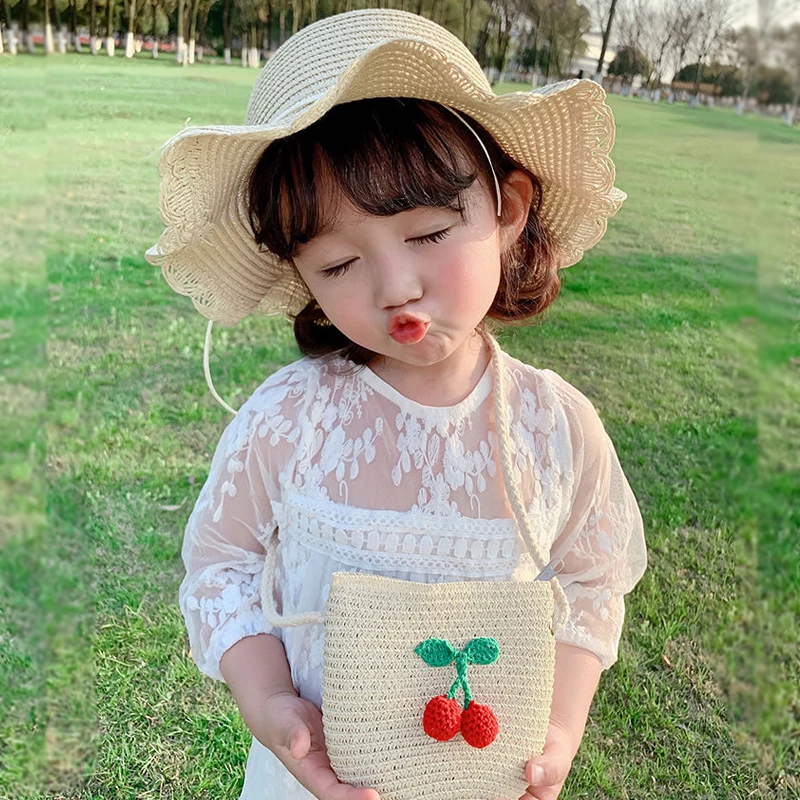 Lovely Children Summer Straw Small Crossbody Bags Set Princess Baby Girls Mini Beach Shoulder Bag Daisy Kids Purse Coin Wallet