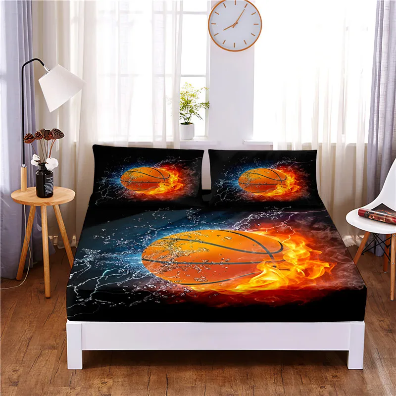 

Basketball Digital Printed 3pc Polyester Fitted Sheet Mattress Cover Four Corners with Elastic Band Bed Sheet Pillowcases