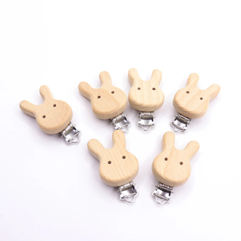 5PCS Wooden Rabbit Pacifier Clip Baby Accessories Wooden Animal Pacifier Metal Holder Elephant Pacifier Wooden Baby Teeth