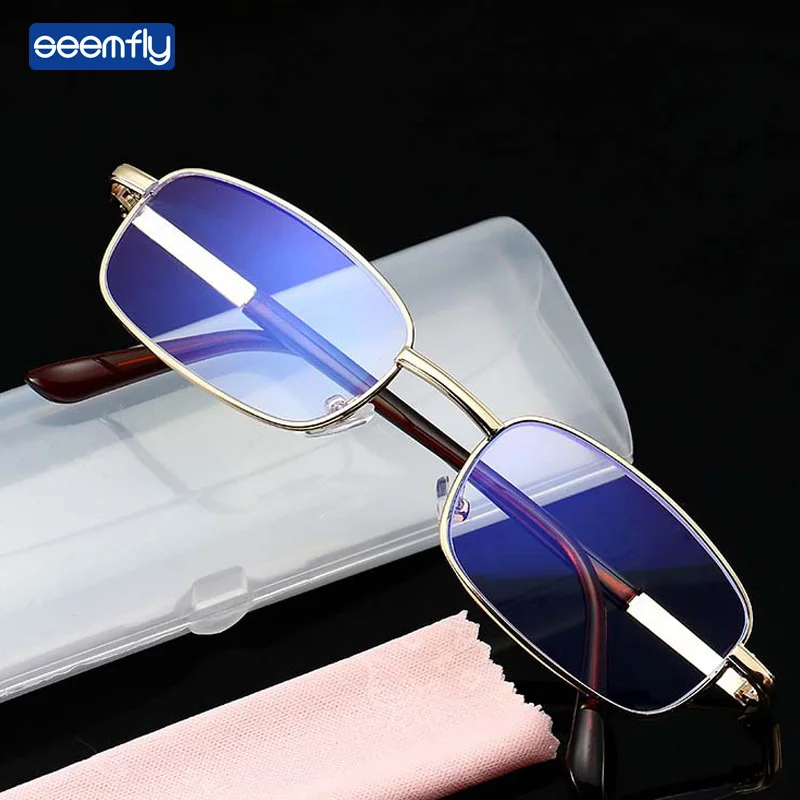 

Seemfly Gold Anti Blue Light Reading Glasses Women Men Metal Clear Lens Presbyopia Eyeglasses With Box Cloth Diopters +1.0 +4.0