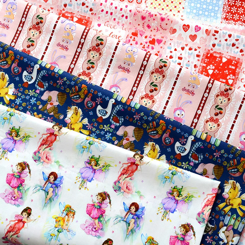 Cotton Muslin Sewing Fabric Cartoon Animals Digital Print Fabrics For Cotton Quilting Clothes Per Meters