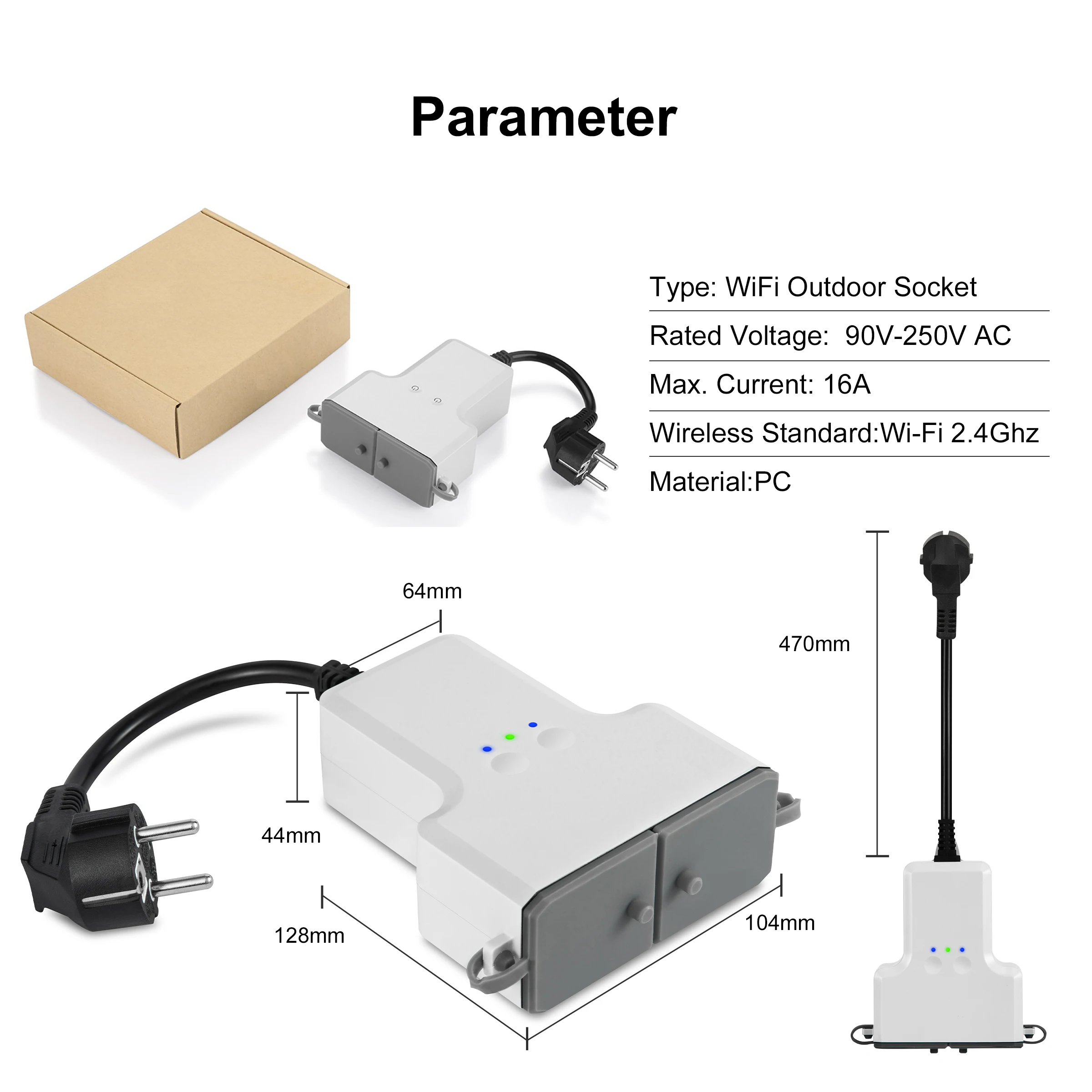 GIRIER-enchufe inteligente WiFi para exteriores, dispositivo con 2 salidas, 16A, Control remoto inalámbrico por aplicación Smart Life, funciona con Alexa y Google Home