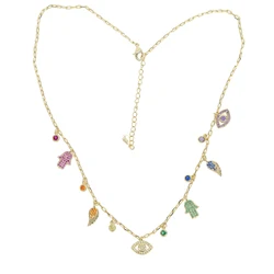 New sexy women jewelry lucky hamsa hand evil eye cham necklaces silver color paved cz jewelry necklace
