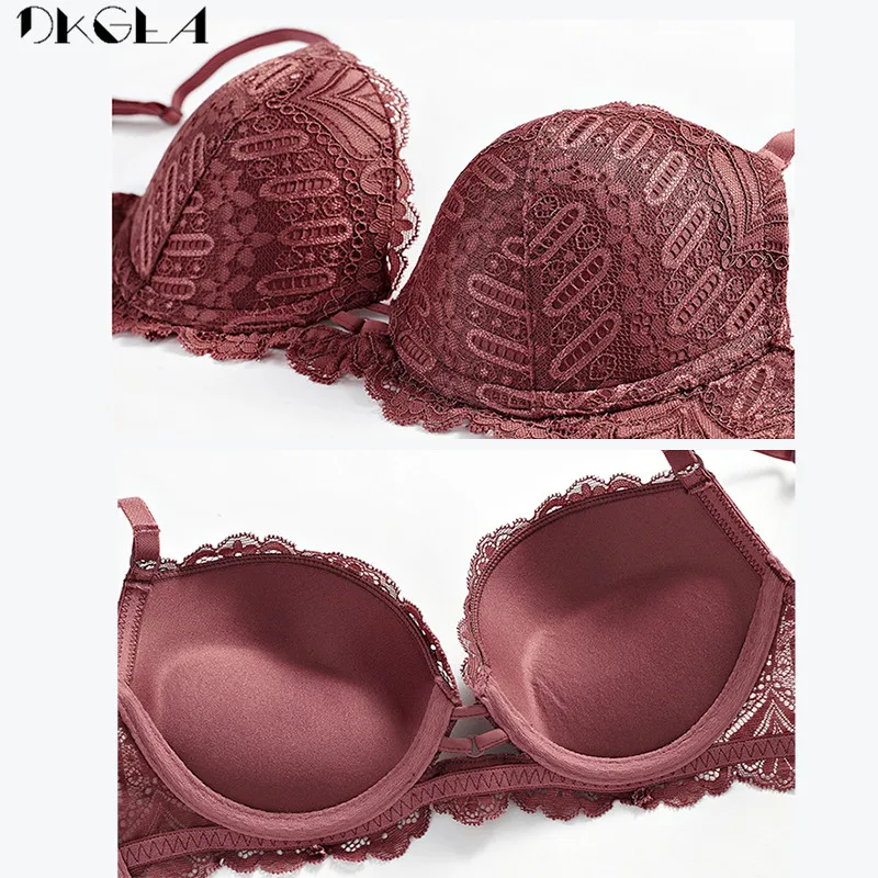 Top Sexy Bra Panties Set Embroidery Lingerie Thick Gray Lace Underwear Sets Cotton Bras Push Up Black Women Brassiere Deep V