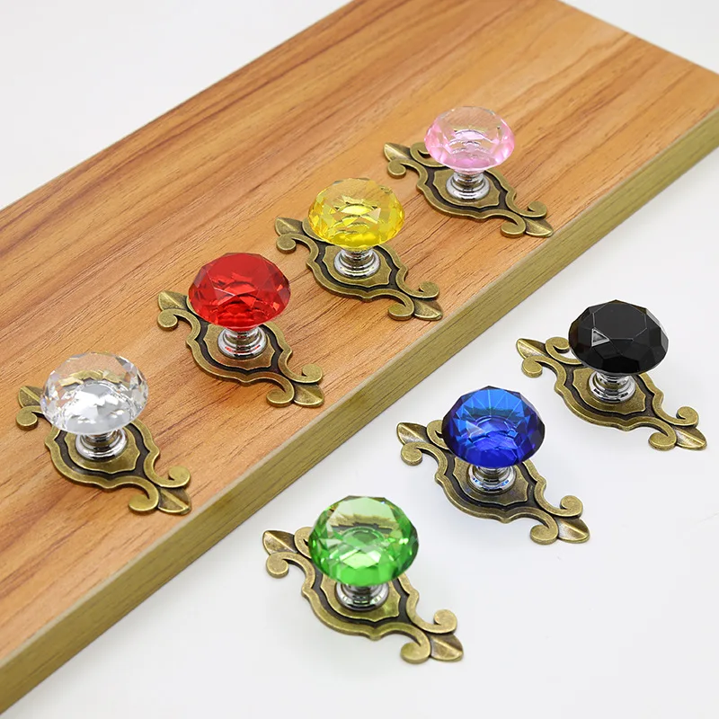 Colorful Diamond Cabinet Door Handle Transparent Crystal Glass Furniture Handle Modern Wardrobe Drawer Knob Single Hole