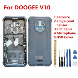 For DOOGEE V10 6.39'' Phone Housings Durable Protective Back Battery Case+Fingerprint Sensor Parts MIC Cable+Earpiece Receiver