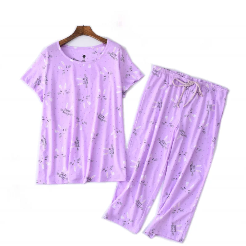 Summer Female Casual Cartoon Pajama Sets Ladies Cotton Sleepwear Suit Women Short Sleeve Suit Ladies Casual Pajama Short Sets
