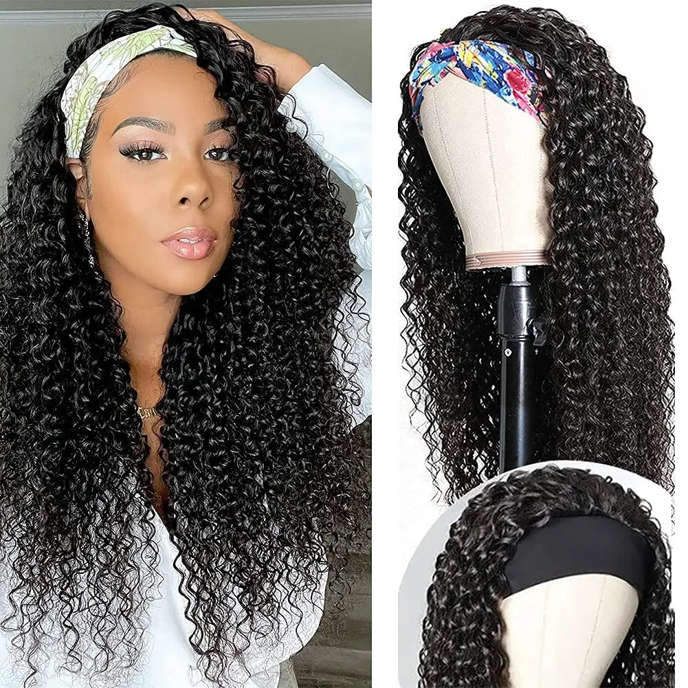 

Puromi Headband Wig Human Hair Wigs Brazilian Water Wave Wigs For Women Human Hair Remy Culry Headband Wig Glueless 8-28 Inch