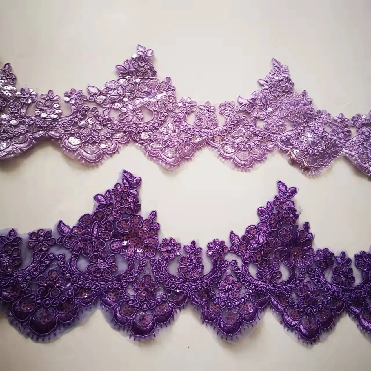 1Yard Purple Embroidery Sequin Lace Trim for Bridal Wedding Gown Costume Design Lace Mesh DIY Decoration 13cm