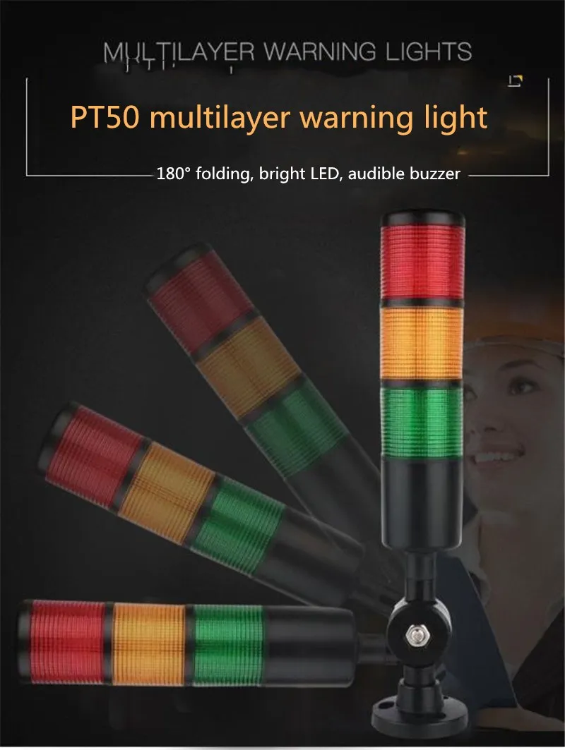 Multilayer Stack Light, LED Signal Tower, Alarm Caution Light, Black Foldable Buzzer Indicator Lamp, Industrial, 3Pcs