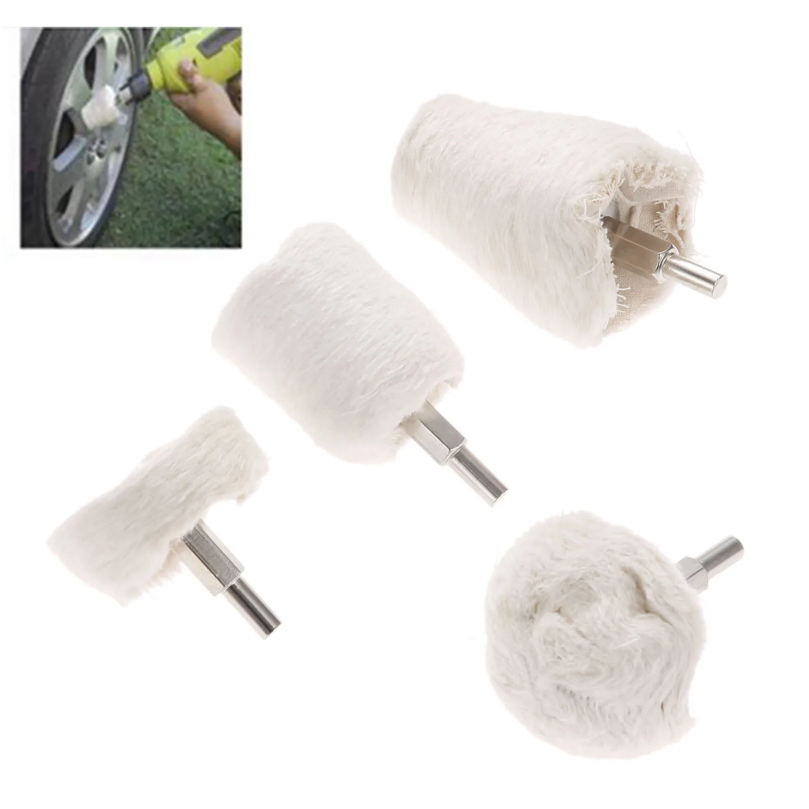 4Pcs Flannel Polishing Buffing Pad Mop Abrasive Wheel Tools Drill Kit Fit For Wheels Manifolds