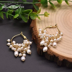 GLSEEVO Natural  Freshwater Pearl White Hoop Earrings For Woman Weddings Original Design Handmade Fine  Jewelry GE0993A