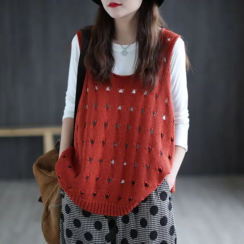 PEONFLY Knitted Vest Sweater Korea Preppy Style Chic Sweet Girl's Elegant Women Sweater Loose Sleeveless All Match Female Tops