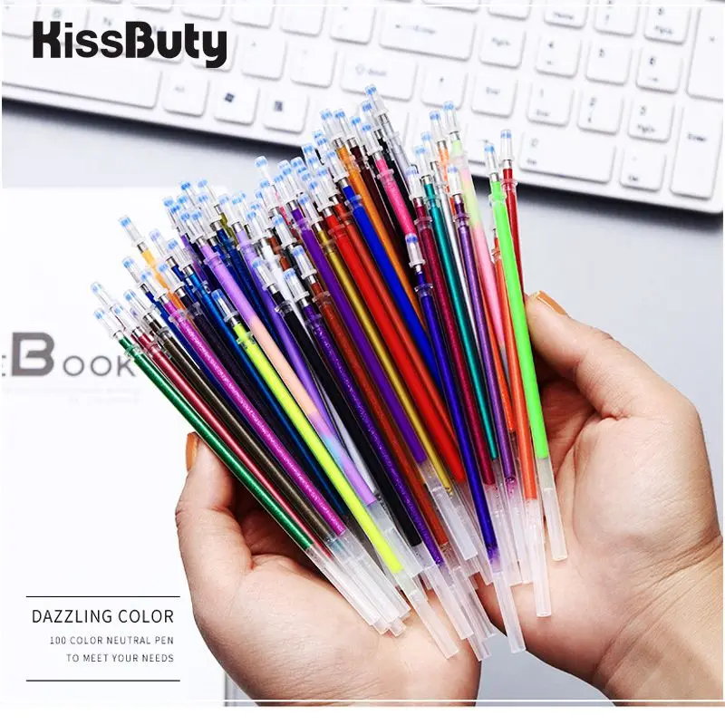 100pcs Colored Gel Pen Refill Rod Multi Colored Painting Gel Ink Pens Refills for Drawing Graffiti School Stationery