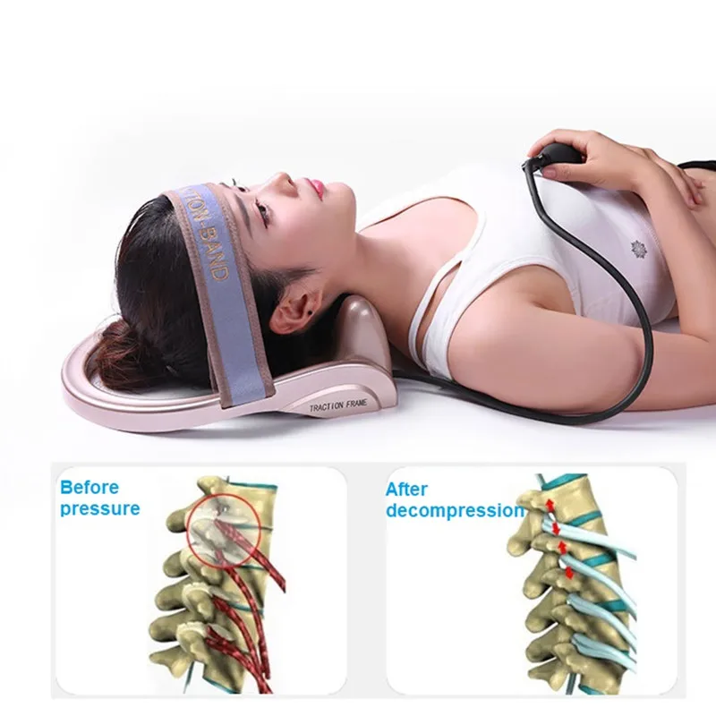 Pump Air Compress Neck Support Stretch Sore Spine Cervical Traction Massage Pillow Bad Posture Corrector Vertebra Pain Relief