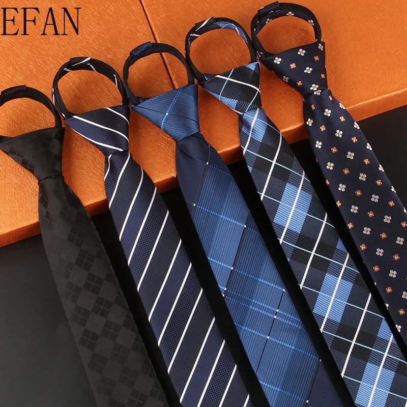 New Stripe Plaid Print 6CM Neck Tie for Gentleman Wedding Party Cravats Accessories Elastic New Fashion Male Zipper Tie