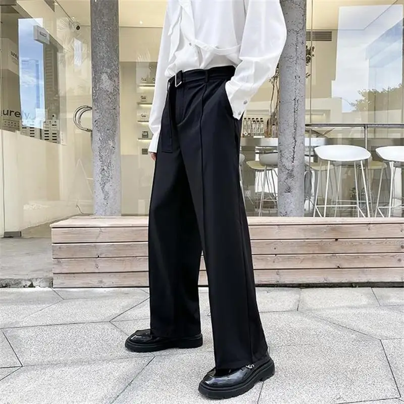 Men's Business Suit Straight Pants Spring And Autumn New Mature Gentleman Dark Personality Belt Decoration Casual Loose Pants