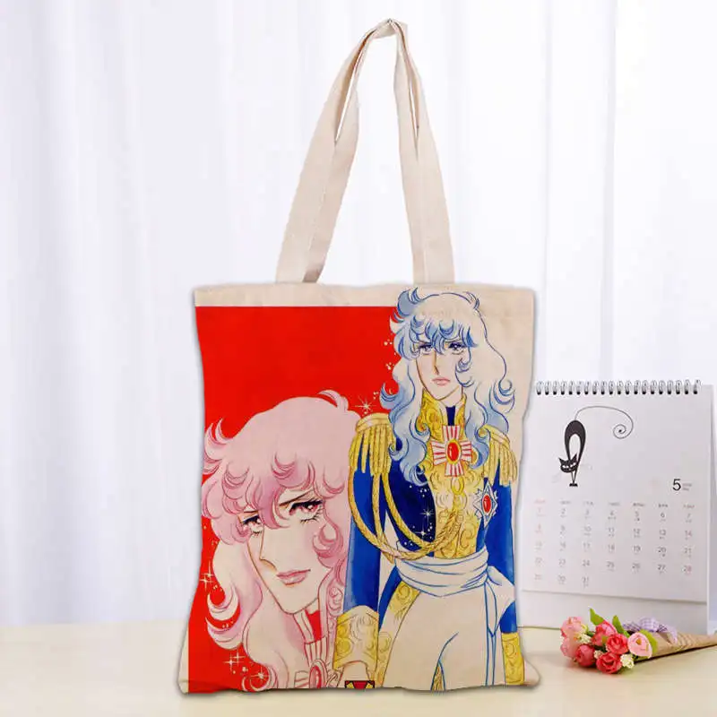 Borsa tote The Rose of Versailles Borsa shopping pieghevole popolare Borsa a tracolla riutilizzabile ecologica grande in tessuto di tela unisex Tote