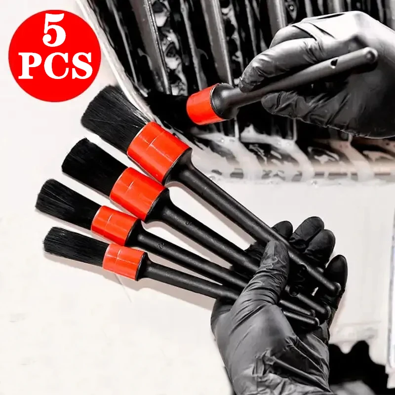 

5 PCS Car Detailing Brushes Cleaning Brush Set Cleaning Wheels Tire Interior Exterior Leather Air Vents Auto Cleaning Kit Tools