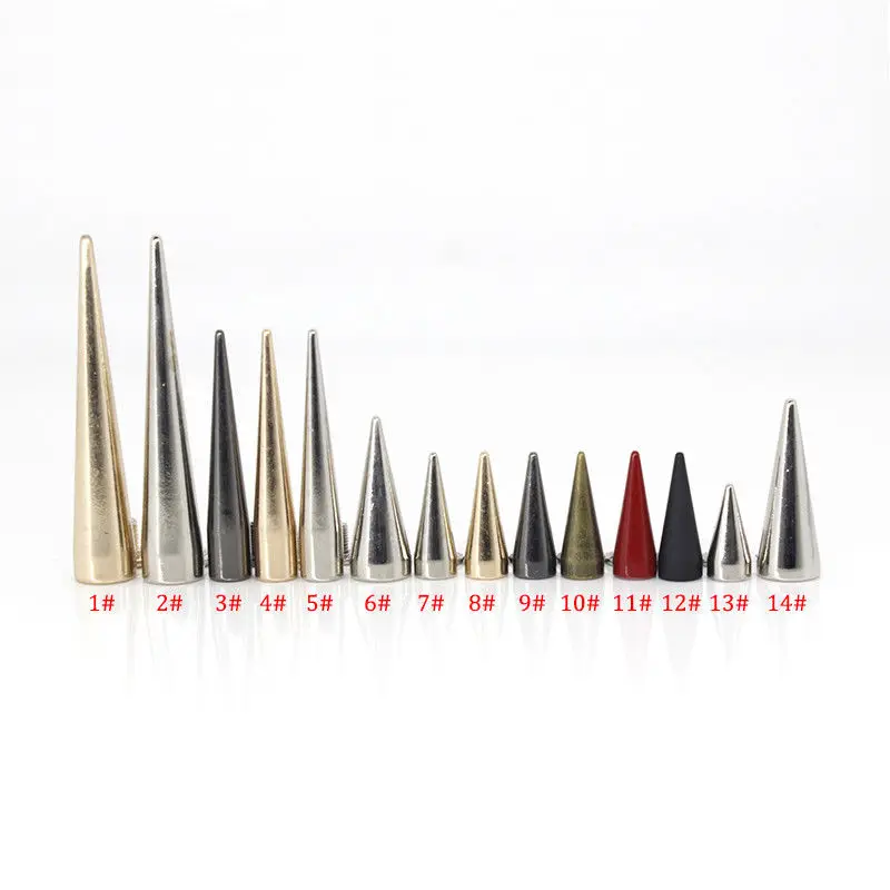 10pcs Solid Metal Screwback Cone Studs Bullet Spike Long Punk Rivets for Leather Craft Bag Garment Clothing Shoes DIY Decor