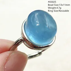 Natural Blue Aquamarine Ring Adjustable Ring 925 Sterling Silver Clear Bead Oval Aquamarine Ring Jewelry AAAAAA