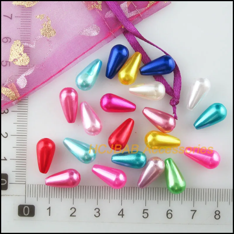 70Pcs Mixed Colors Smooth Acrylic ABS Teardrop Spacer Beads Charms 8x15mm