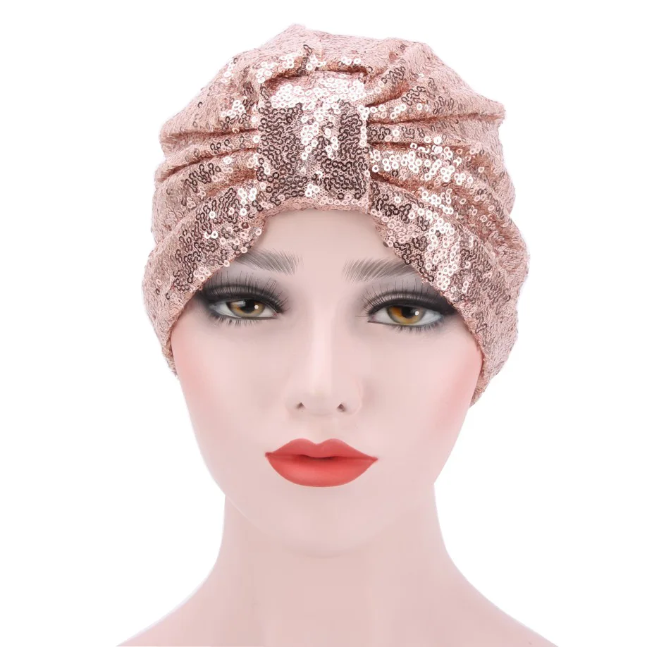 Touca feminina com glitter e lantejoulas, chapéu turbante da moda muçulmano, lenço de cabeça africano para mulheres, touca islâmica hijab, novo, 2021