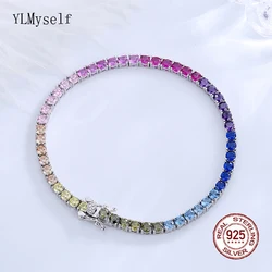 Solid Real 925 Silver 3 mm Rainbow Zircon Tennis Bracelet 15/16/17/18/19/20/21 cm Pretty Colorful Fine Jewelry Chain For Women